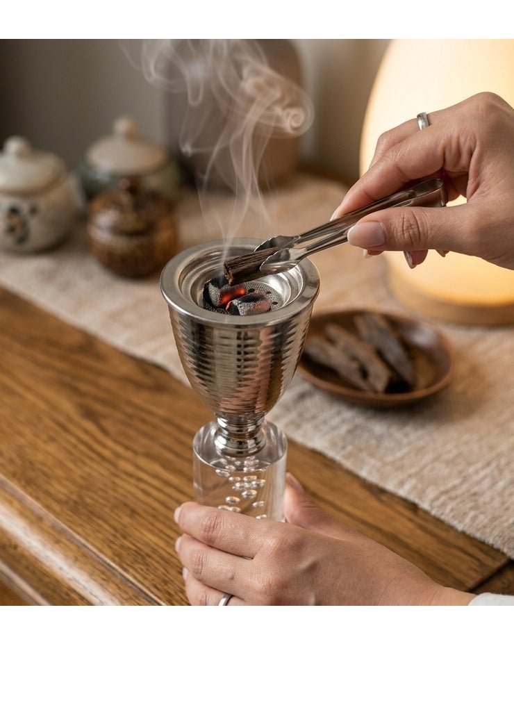Rymel Premium Crystal and Silver Metal Bakhoor Burner – Modern Luxury Mabkhara for Oud, Frankincense, and Charcoal Incense, Elegant Arabian Home Decor Centerpiece - Image 1