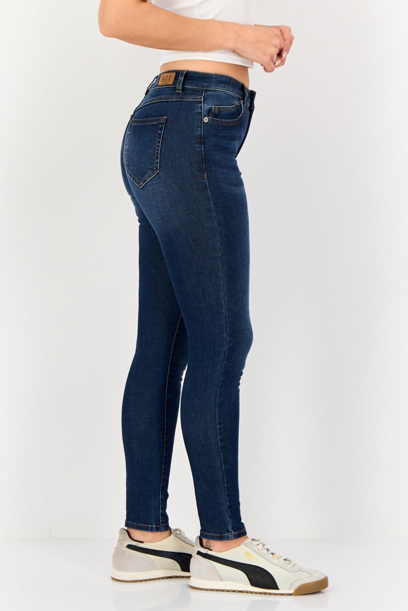 SELECTED Women Skinny Fit Washed Raw Denim Society Stretchable Jeans, Navy - Image 4