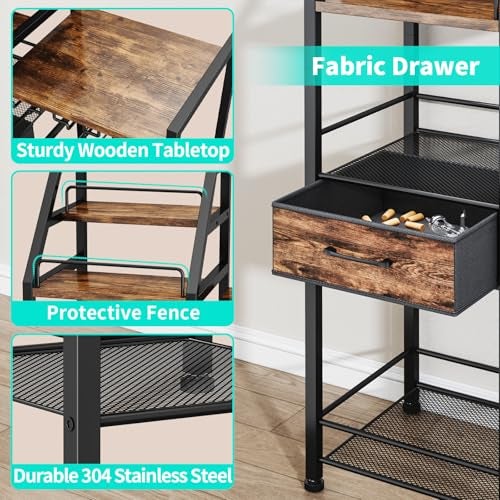 HapiRm Wine Rack Freestanding Floor - Multi-Tier Liquor Cabinet with Fabric Drawer, Liquor Bottle Display Shelf with Glass Holder, Vintage Whiskey Cabinet for Home - Image 4