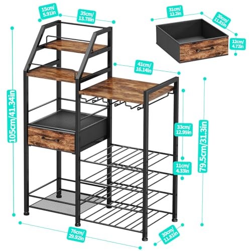 HapiRm Wine Rack Freestanding Floor - Multi-Tier Liquor Cabinet with Fabric Drawer, Liquor Bottle Display Shelf with Glass Holder, Vintage Whiskey Cabinet for Home - Image 5