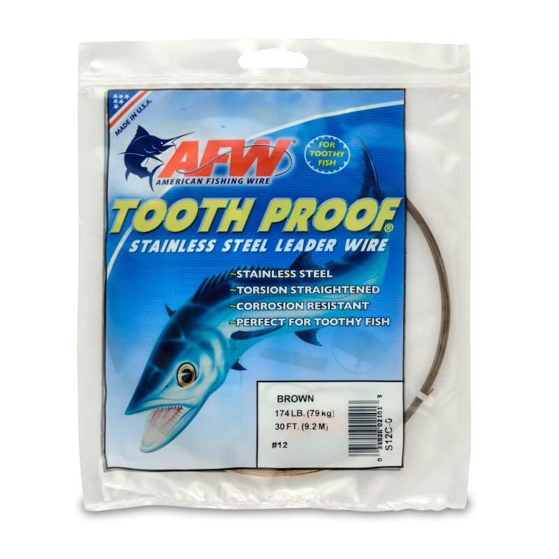 AFW #12 Tooth Proof Stainless Steel Single Strand Leader Wire, 174 lb Test, Camo, 30 ft - Image 1