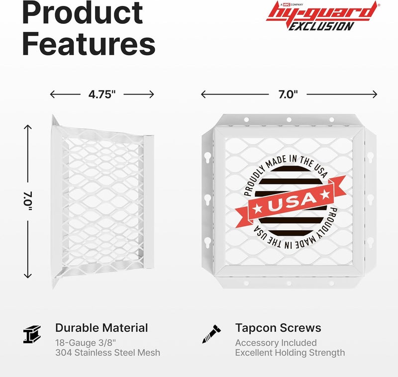 HY-GUARD Stainless Steel Universal VentGuard - 7" L x 7" W x 5" H, White Powder Coat Finish - Image 2