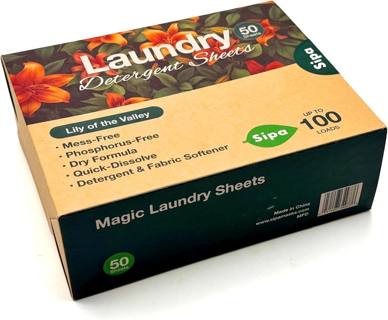 SIPA أوراق منظف الغسيل SIPA 50 ورقة 100 غسلة رائحة زنبق الوادي صديقة للبيئة خالية من الفوسفور - Image 2