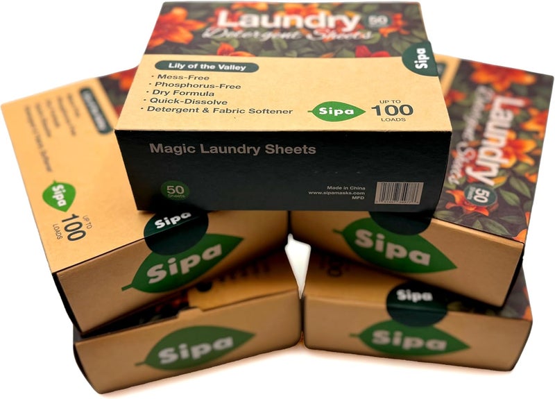 SIPA أوراق منظف الغسيل SIPA 50 ورقة 100 غسلة رائحة زنبق الوادي صديقة للبيئة خالية من الفوسفور - Image 1