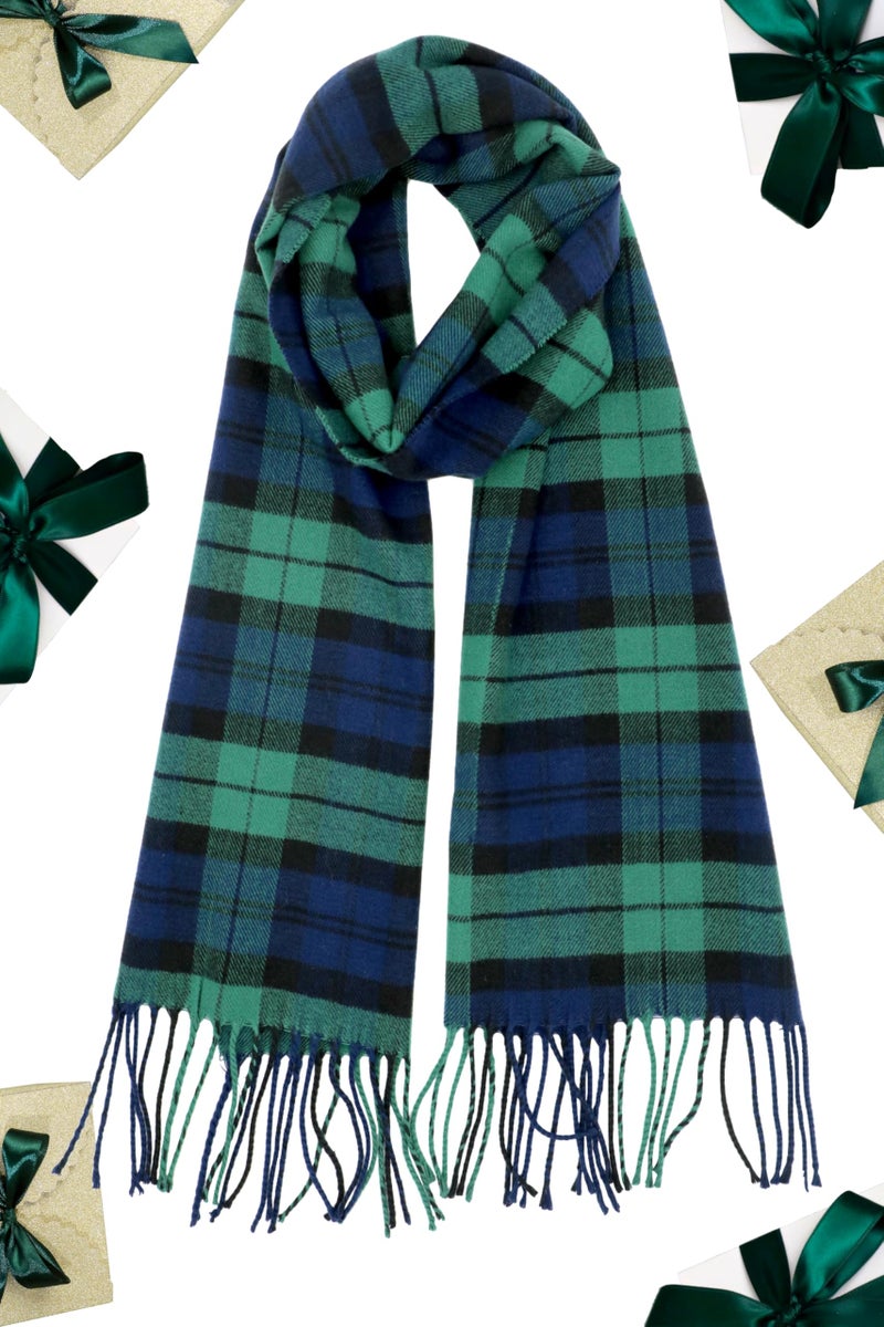 Achillea Scottish Tartan Plaid Cashmere Feel Winter Warm Scarf Unisex (Black Blue Green Tartan) - Image 4