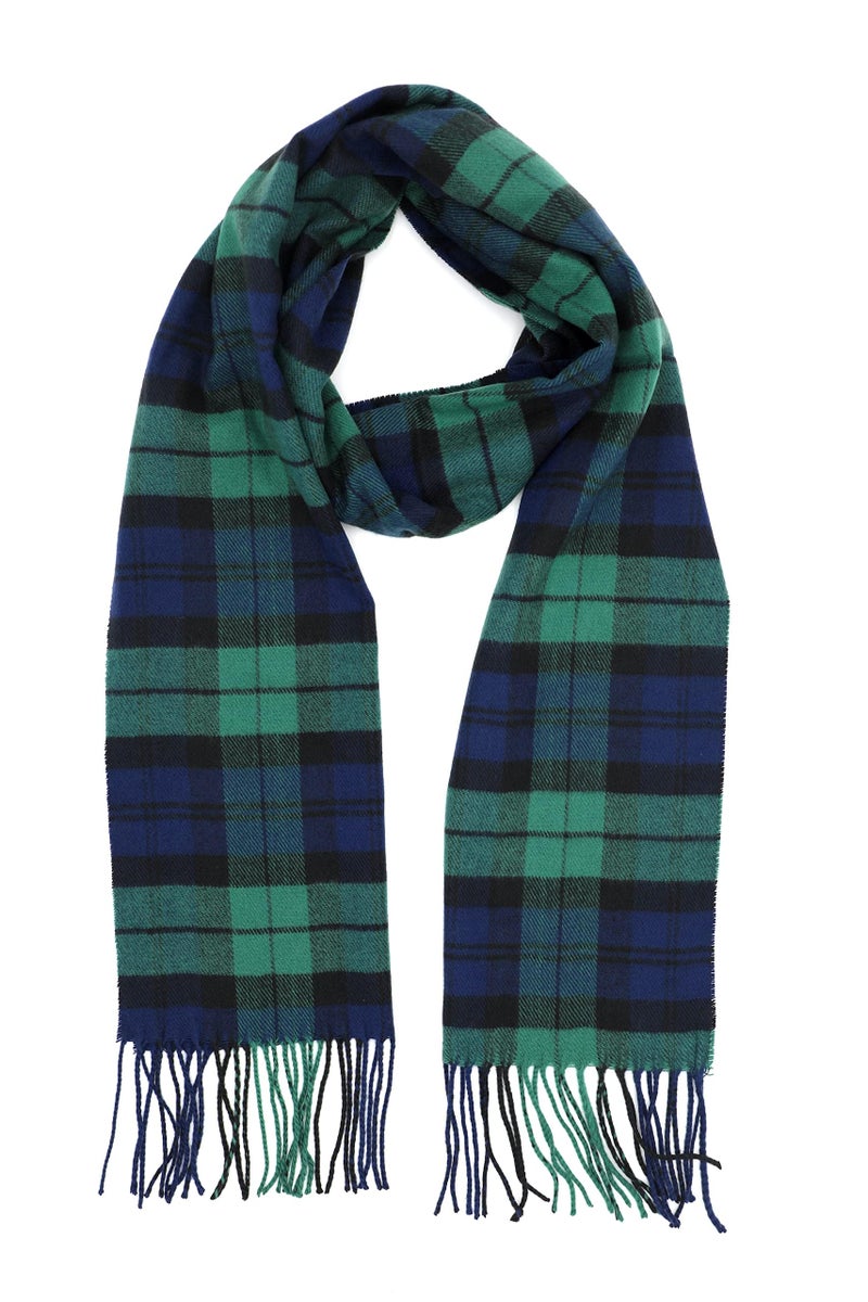 Achillea Scottish Tartan Plaid Cashmere Feel Winter Warm Scarf Unisex (Black Blue Green Tartan) - Image 1