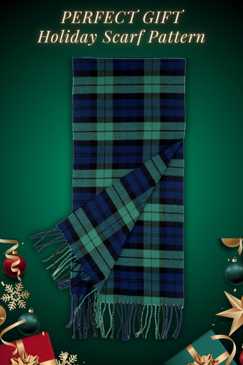 Achillea Scottish Tartan Plaid Cashmere Feel Winter Warm Scarf Unisex (Black Blue Green Tartan) - Image 5