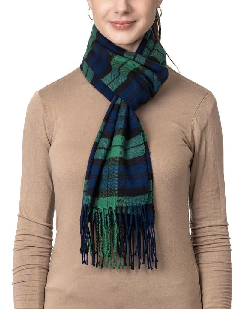 Achillea Scottish Tartan Plaid Cashmere Feel Winter Warm Scarf Unisex (Black Blue Green Tartan) - Image 3