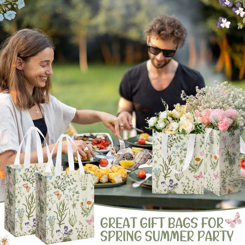 Supervitae 24 Pack Wildflower Theme Gift Bags Medium Goodie Floral Party Favor Bags Vintage Reusable Totes Non Woven Totes for Wedding Birthday Baby Shower Family Holiday Travel(9.8" x 7.9" x 3.9") - Image 4