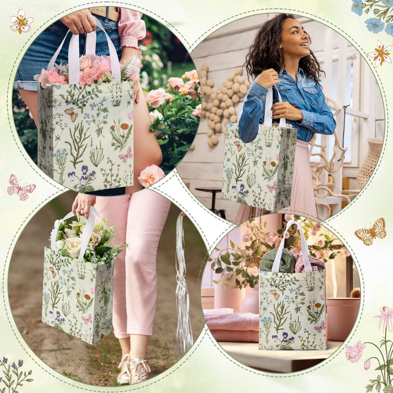 Supervitae 24 Pack Wildflower Theme Gift Bags Medium Goodie Floral Party Favor Bags Vintage Reusable Totes Non Woven Totes for Wedding Birthday Baby Shower Family Holiday Travel(9.8" x 7.9" x 3.9") - Image 5