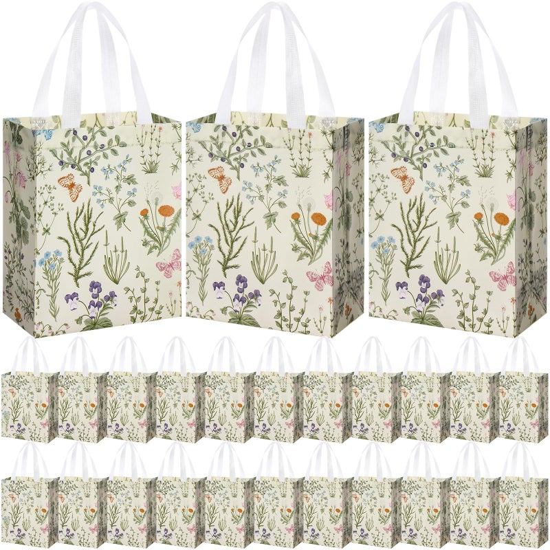 Supervitae 24 Pack Wildflower Theme Gift Bags Medium Goodie Floral Party Favor Bags Vintage Reusable Totes Non Woven Totes for Wedding Birthday Baby Shower Family Holiday Travel(9.8" x 7.9" x 3.9") - Image 1