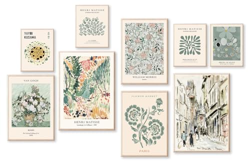 KBKBART 9 PCS Sage Green Wall Art Eclectic Decor Abstract Posters for Room Aesthetic Matisse Wall Art for Bedroom - Image 1