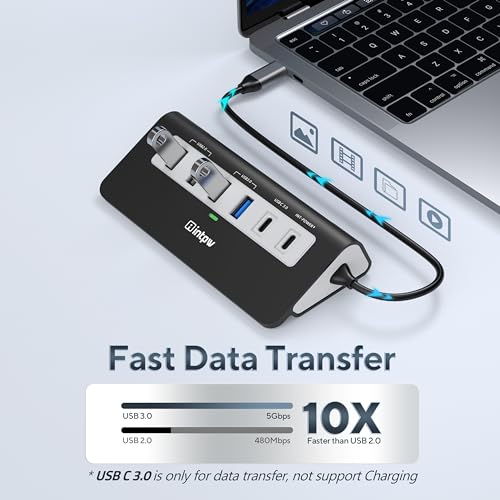 intpw P9 USB C Hub, INTPW 9-in-1 USB Multiport Adapter with 4K HDMI, PD 100W, USB-C and 2 USB A 3.0 5Gbps, 2 USB A 2.0, SD/TF Card Reader, Aluminum Powered USB Hub for PC, iPhone 16/15 Series, MacBook, iPad - Image 5