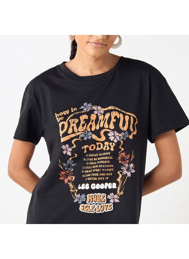 Lee Cooper - Lee Cooper Slogan Print Printed Short Sleeves T-shirt with Crew Neck - Image 1