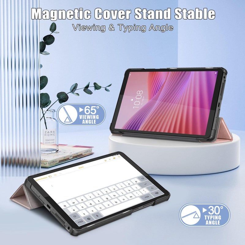For Lenovo Tab One 8.7 / K9 2025 Custer Texture 3-Fold Holder Leather Smart Tablet Case(Rose Gold) - Image 5