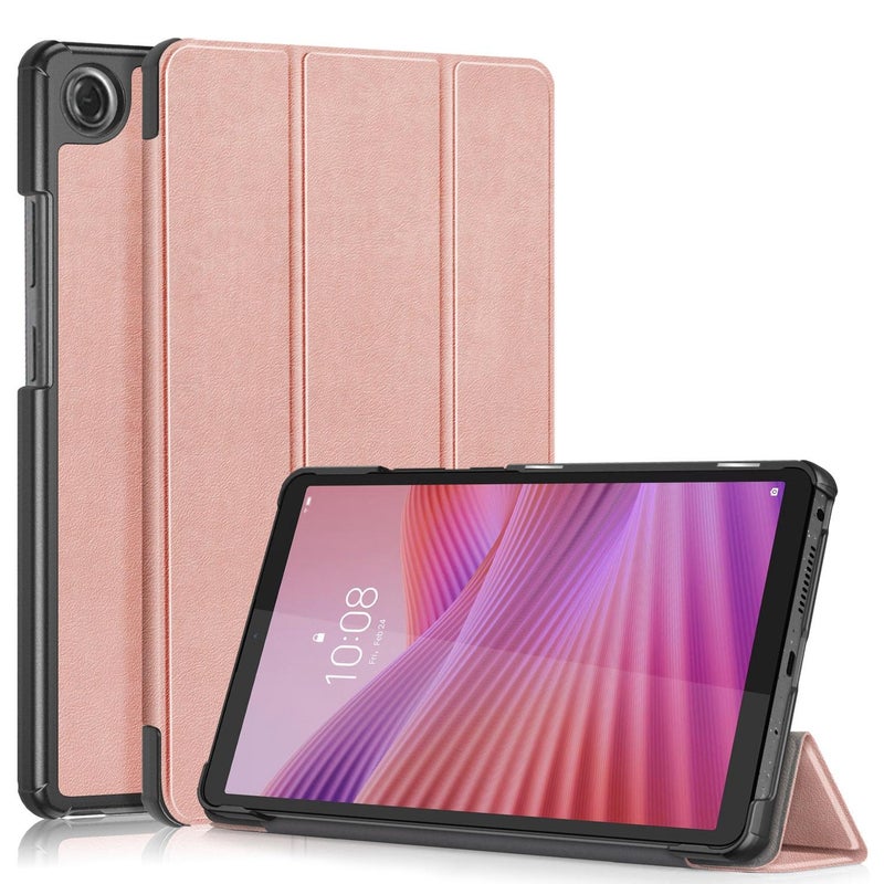 For Lenovo Tab One 8.7 / K9 2025 Custer Texture 3-Fold Holder Leather Smart Tablet Case(Rose Gold) - Image 1