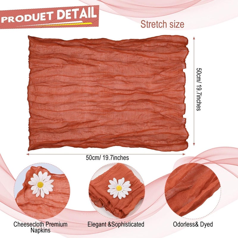10 Pieces Gauze Cheese Napkins, Dinner Cloth Napkins, Decorative Cloth Napkins with Pleats, Wedding Party Pleated Napkins for Home Table Decorative Placemats, Terracotta, 20 X 20 Inch - Image 2