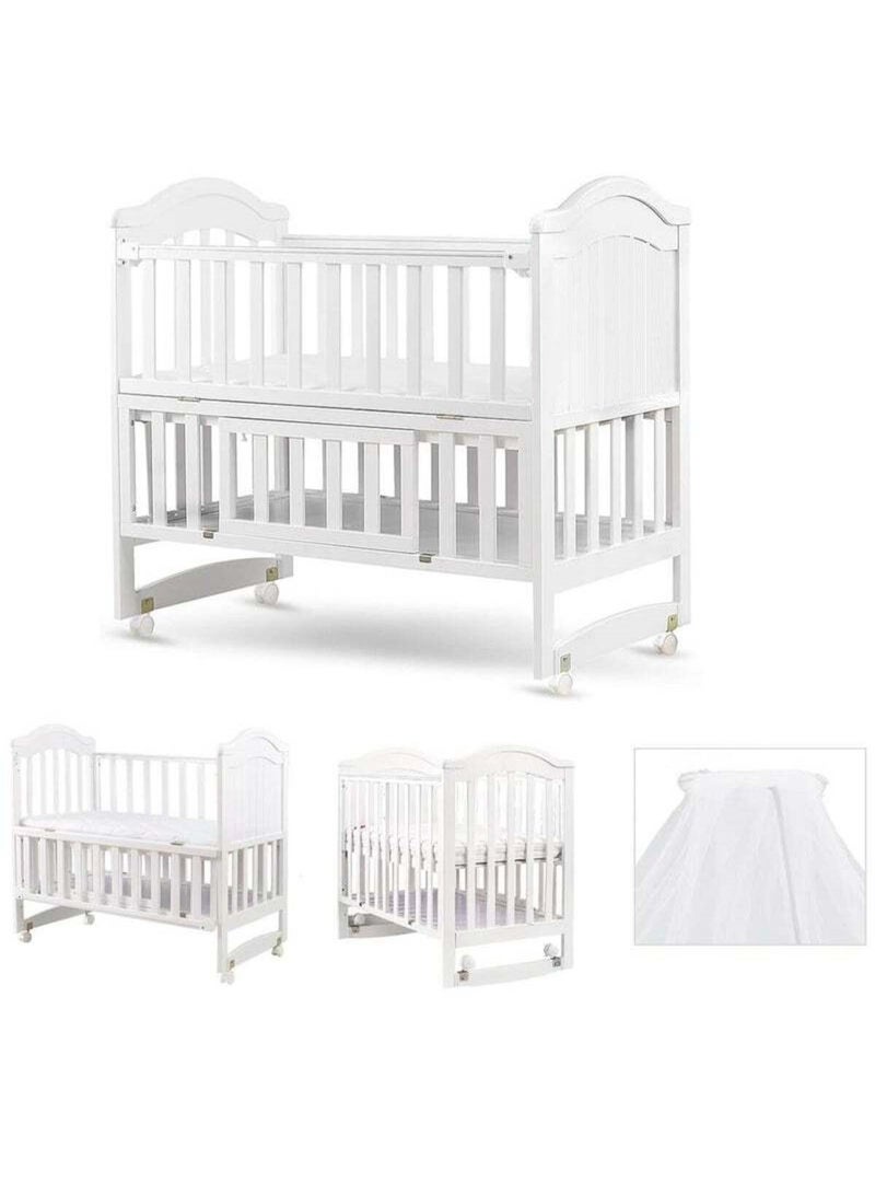BABYCARA Baby Crib Convertible Includes Mosquito Net Bedside Sleeper for Newborn Infants to Toddlers White Size 120x70cm - Image 1