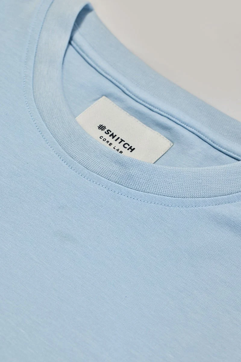 SNITCH Core Lab Light Blue Solid Slim Fit T-Shirt
