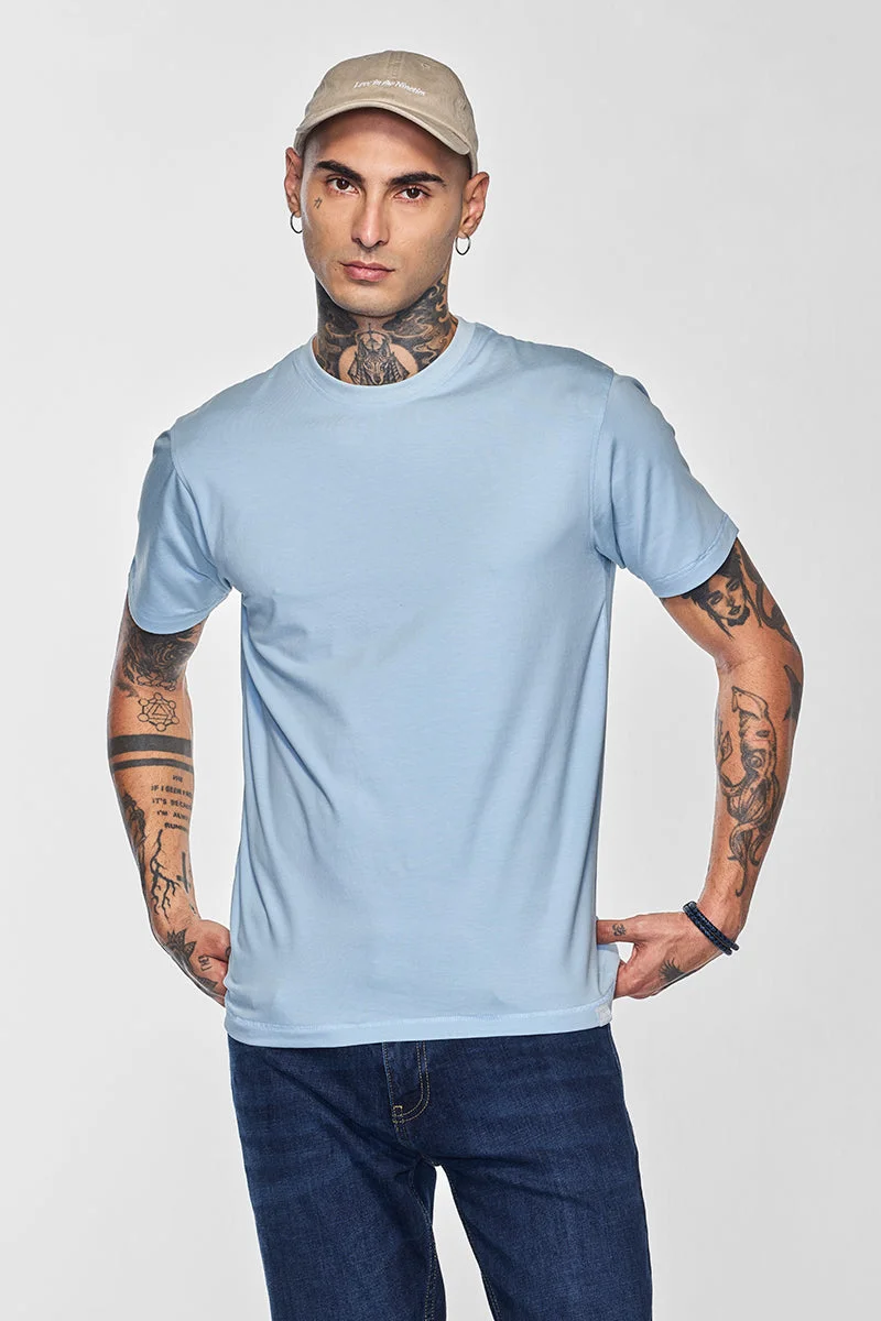 SNITCH Core Lab Light Blue Solid Slim Fit T-Shirt