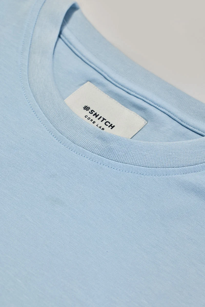 SNITCH Core Lab Light Blue Solid Slim Fit T-Shirt