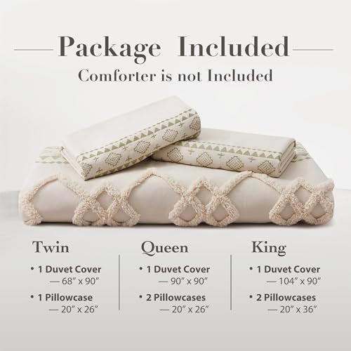 Oli Anderson Boho Duvet Cover Set Queen Size, Beige and Sage Green Color Clash 3 Pieces Microfiber Bedding Set, Durable and Super Soft Duvet Covers with Zipper and Ties, 90"*90" - Image 5