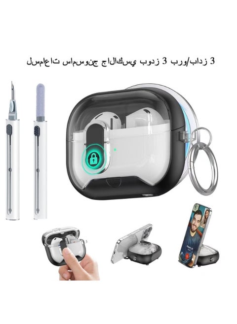 Compatible with Samsung Galaxy Buds 3 Pro/Buds 3 Case with Phone Stand,Full Drop Protection Automatic Snap Switch Design with Cleaner Kit