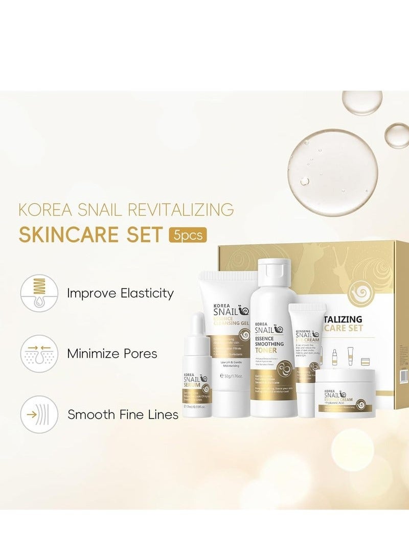 Korean Snail Skin Care Set - All About Snail Mucin Kit, Travel-Friendly Skin Care Kit with Cleanser, Toner, Serum, Eye Cream, Face Cream, Facial Kit for Women  Girls Hydrating Skin (5Pcs)  - Image 2