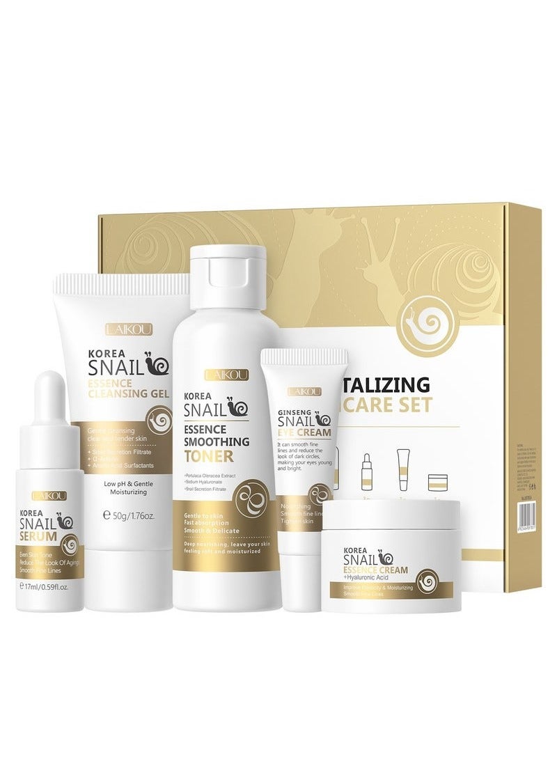 Korean Snail Skin Care Set - All About Snail Mucin Kit, Travel-Friendly Skin Care Kit with Cleanser, Toner, Serum, Eye Cream, Face Cream, Facial Kit for Women  Girls Hydrating Skin (5Pcs)  - Image 1