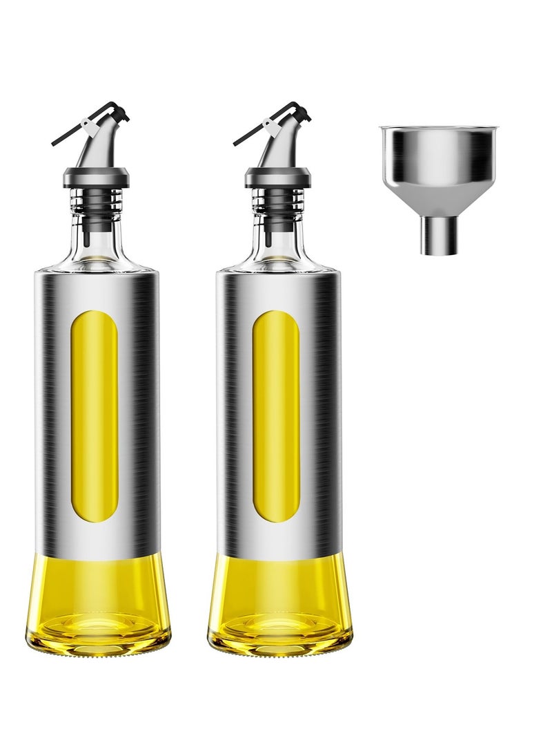 SYOSI 2 Pcs Cooking Oil Dispenser 500ml Oil Dispenser Bottles 17oz Olive Oil Dispenser Stainless Steel & Glass Oil Bottles Kitchen Oil and Vinegar Dispenser Set for Vegetable Olive Oil etc - Image 1