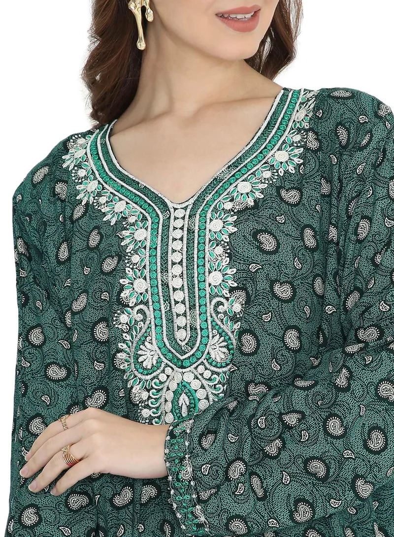 HANA & SARA EMBROIDERY IN STYLISH ELEGANT DESIGN WITH PRINTED LONG ARABIC KAFTAN JALABIYA DRESS