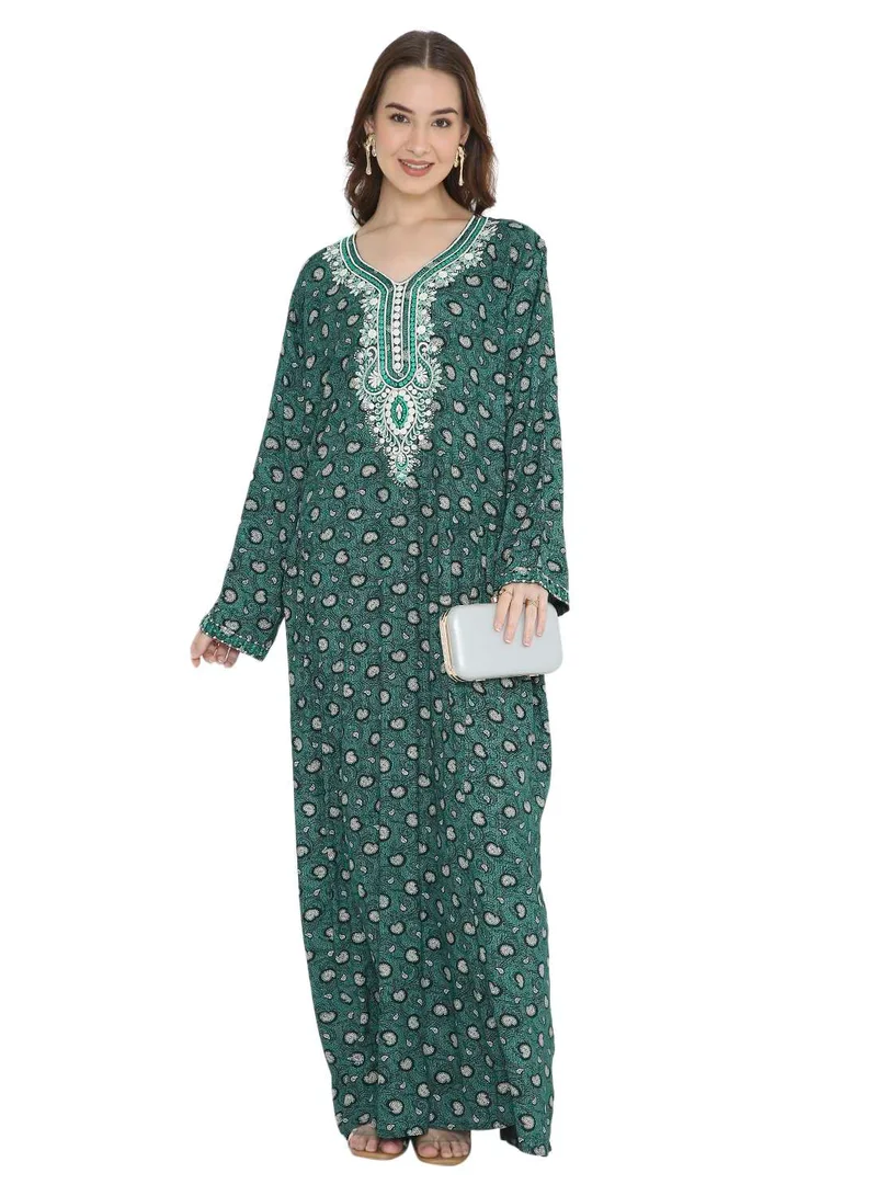HANA & SARA EMBROIDERY IN STYLISH ELEGANT DESIGN WITH PRINTED LONG ARABIC KAFTAN JALABIYA DRESS