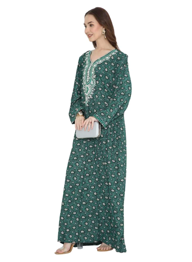HANA & SARA EMBROIDERY IN STYLISH ELEGANT DESIGN WITH PRINTED LONG ARABIC KAFTAN JALABIYA DRESS
