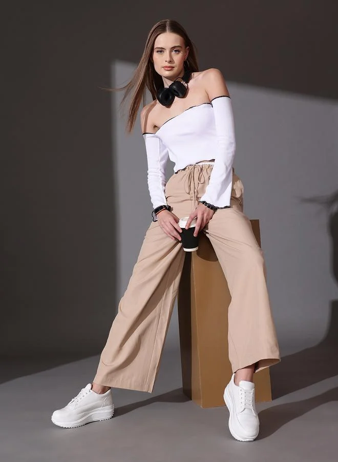 STREET 9 STREET 9 Cotton Straight Fit Trousers with Drawstring