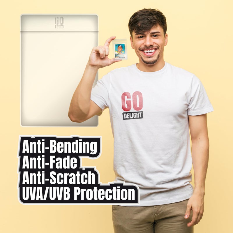 GO DELIGHT Semi Rigid Card Holders for PSA, SGC, BGS, CSG Grading â€“ 100 Bundle - Baseball Card Sleeves - 50 Card Holders for Trading Cards + 50 Soft Sleeves â€“ 3-5/16â€ x 4-7/8â€ with 1/2â€ Lip - Image 5