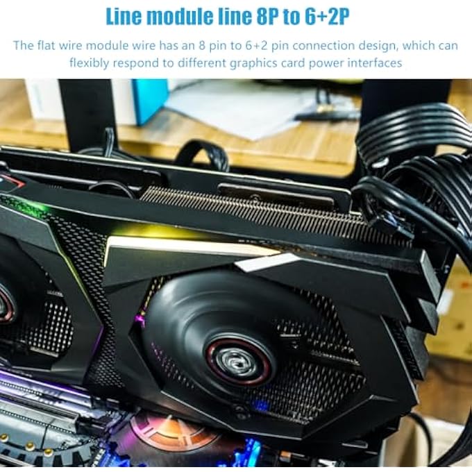 rayihni GRAPHICS CARD CABLE - 8 PIN PCIE CABLE,8P TO 6+2P FLAT LINE PCIE, VGA GRAPHICS FOR VIDEO CARD - Image 2