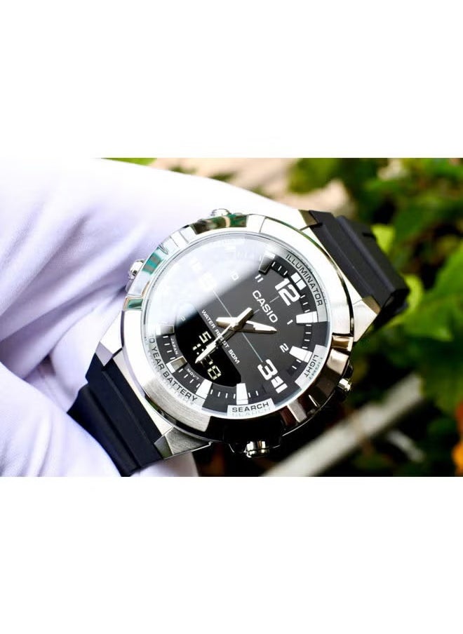 CASIO Men's Analog Digital World Time Resin Strap Watch AMW-870-1AVDF - 52 mm - Black  - Image 5