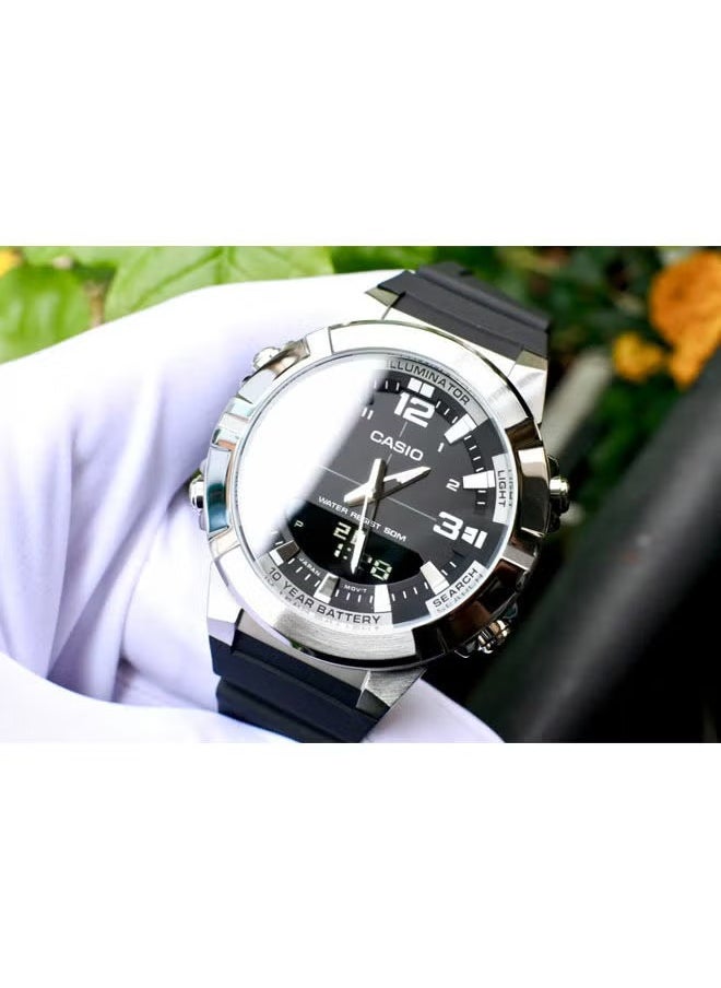 CASIO Men's Analog Digital World Time Resin Strap Watch AMW-870-1AVDF - 52 mm - Black  - Image 4