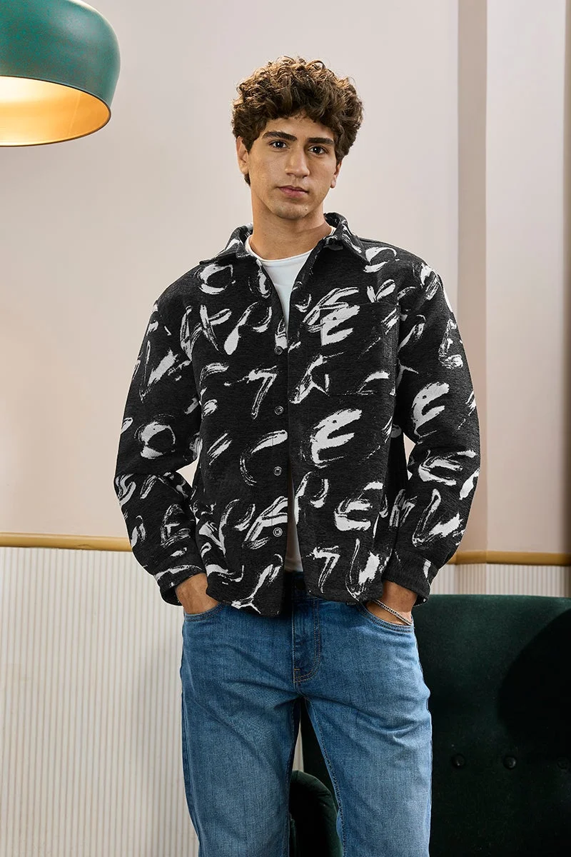 SNITCH Black Abstract Long Sleeve Relaxed Streetwear Overshirt