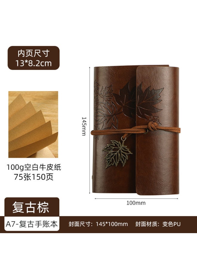 Boyi Retro Travel Pu Hand Ledger Soft Leather Loose-leaf Notebook A6a7 Portable Notebook Maple Leaf Diary - Image 1