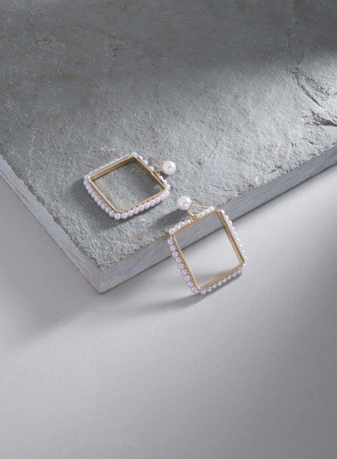 Ami Gold Tone Pearls Embellished Contemporary Square Drop Earring For Women-ZPFK19625 - Image 3