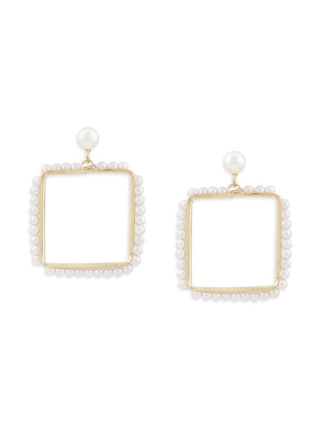Ami Gold Tone Pearls Embellished Contemporary Square Drop Earring For Women-ZPFK19625 - Image 1