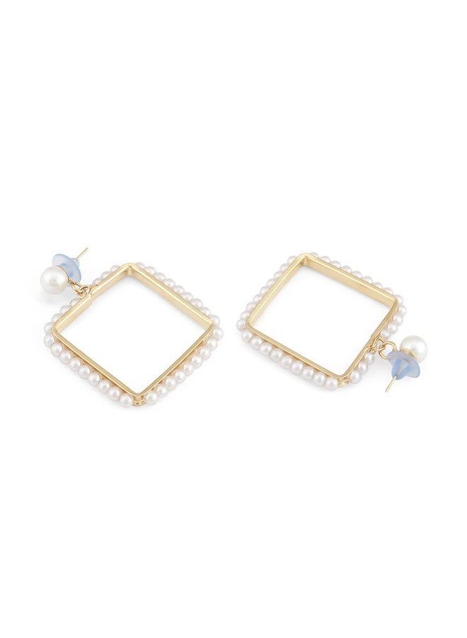 Ami Gold Tone Pearls Embellished Contemporary Square Drop Earring For Women-ZPFK19625 - Image 4