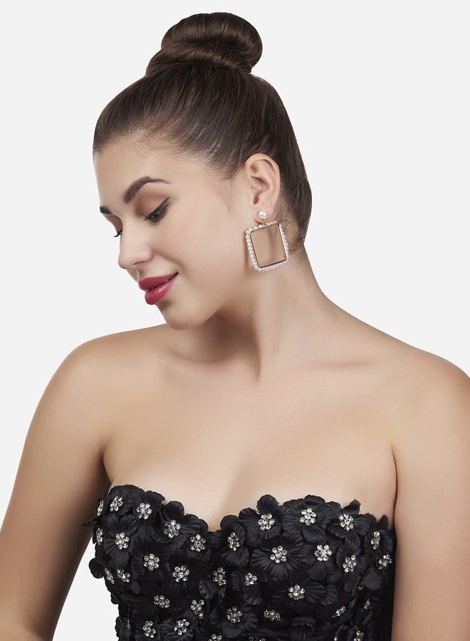 Ami Gold Tone Pearls Embellished Contemporary Square Drop Earring For Women-ZPFK19625 - Image 5