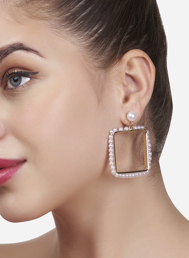 Ami Gold Tone Pearls Embellished Contemporary Square Drop Earring For Women-ZPFK19625 - Image 2