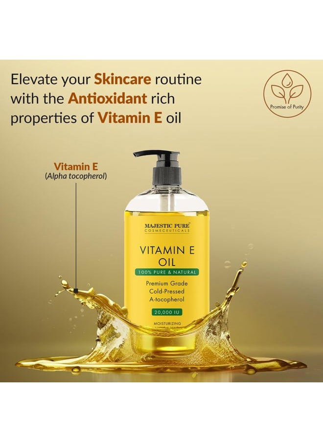 Majestic Pure Vitamin E Oil - 100% Pure & Natural, 20,000 IU | Premium Grade, Cold-Pressed and Tocopherol to Repair Dry, Damaged Skin| Moisturizing Skin, Hair and Scalp 8 Fl Oz  - Image 2