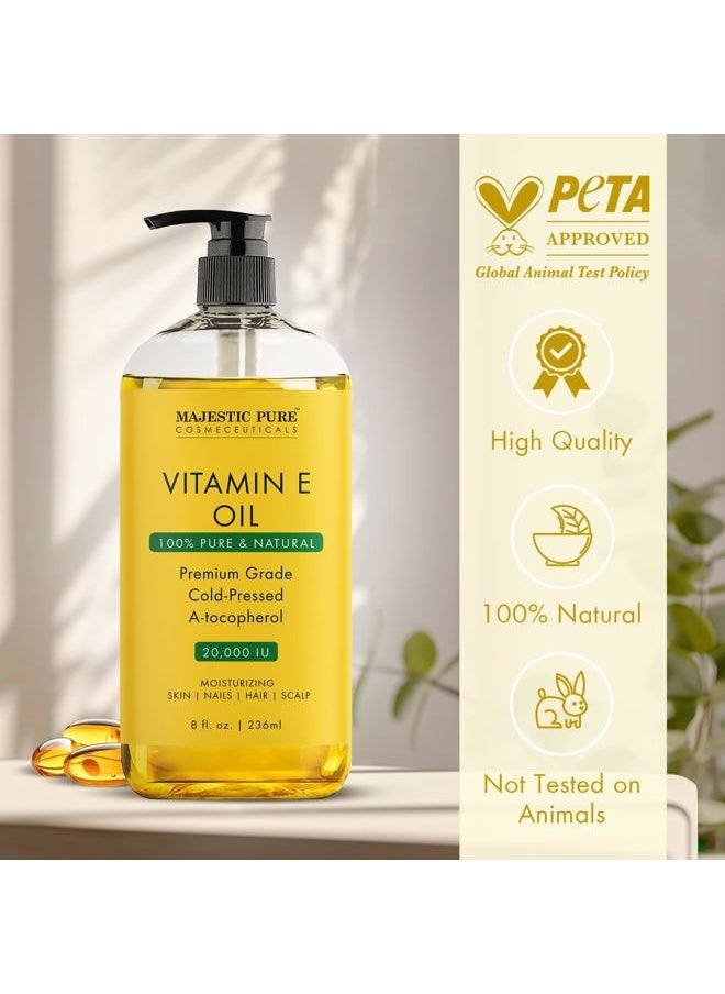 Majestic Pure Vitamin E Oil - 100% Pure & Natural, 20,000 IU | Premium Grade, Cold-Pressed and Tocopherol to Repair Dry, Damaged Skin| Moisturizing Skin, Hair and Scalp 8 Fl Oz  - Image 5