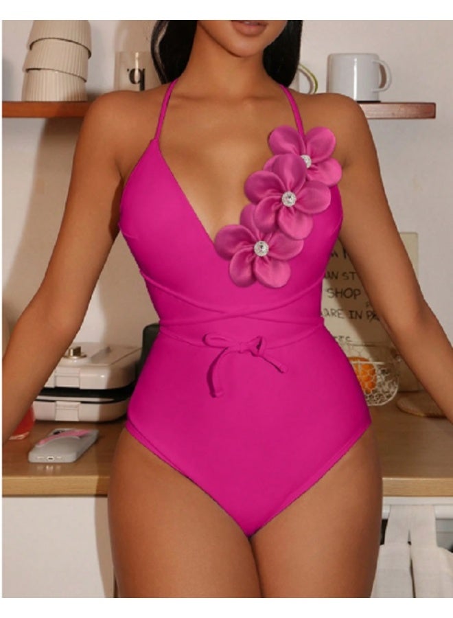 SHEIN 1pc Women Elegant Minimalist Floral Print One-Piece Swimsuit, Suitable For Beach Vacation For Summer - Image 1