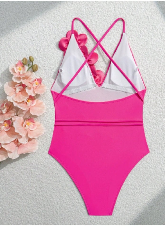 SHEIN 1pc Women Elegant Minimalist Floral Print One-Piece Swimsuit, Suitable For Beach Vacation For Summer - Image 5