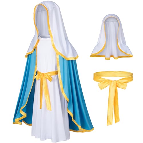 Irtysh Classic Girl Biblical Religious Virgin Mary Costume Fancy Dress Costume Headwrap Hat Waist Rope Set120 - Image 1
